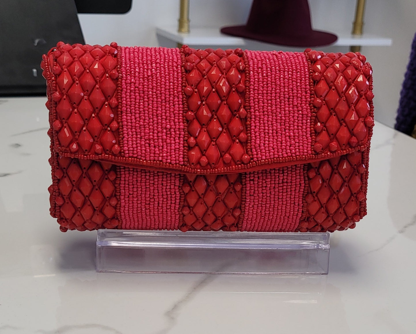 Red/Pink Beaded Clutch