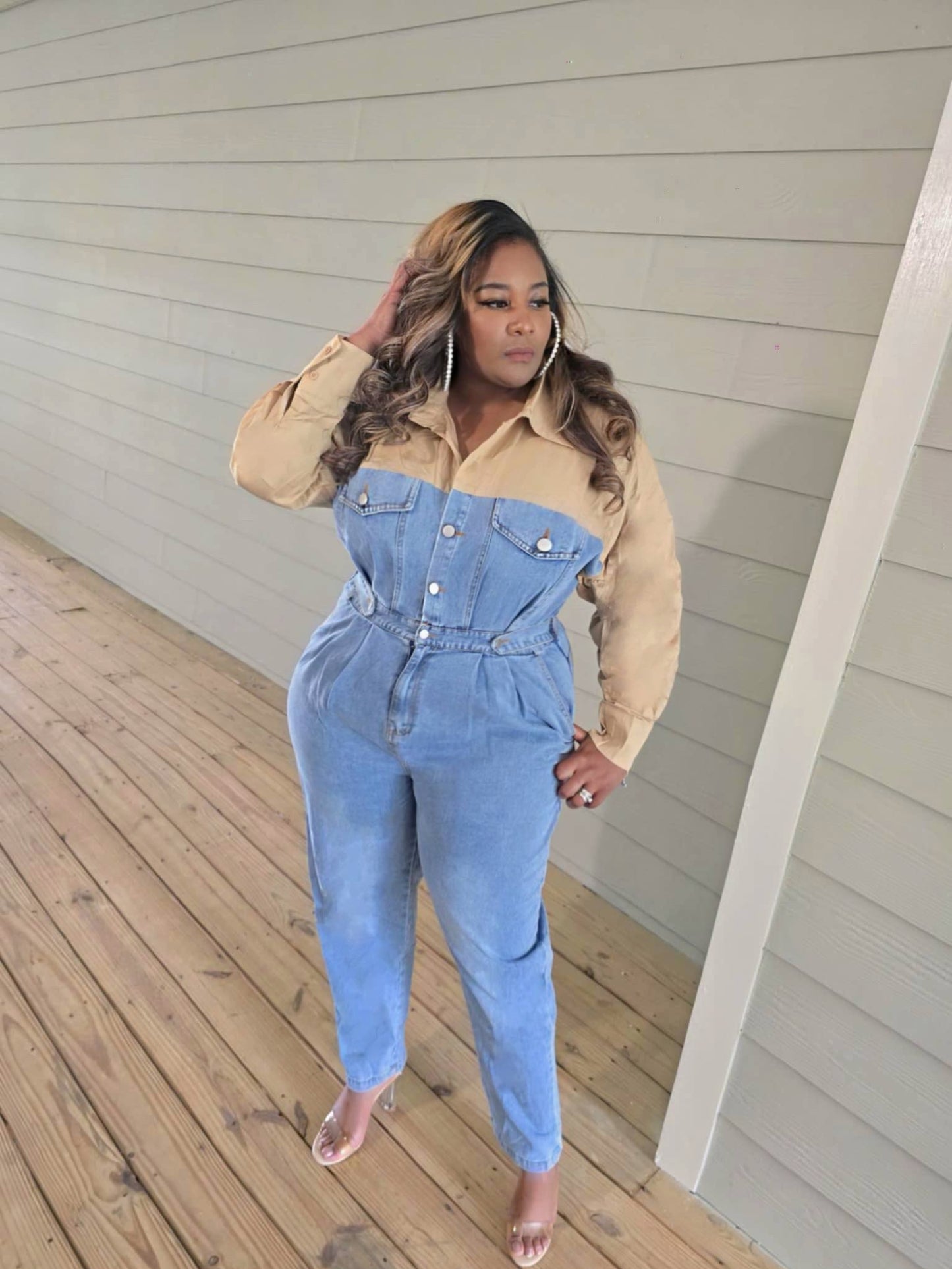 Denim Khaki Jumpsuit
