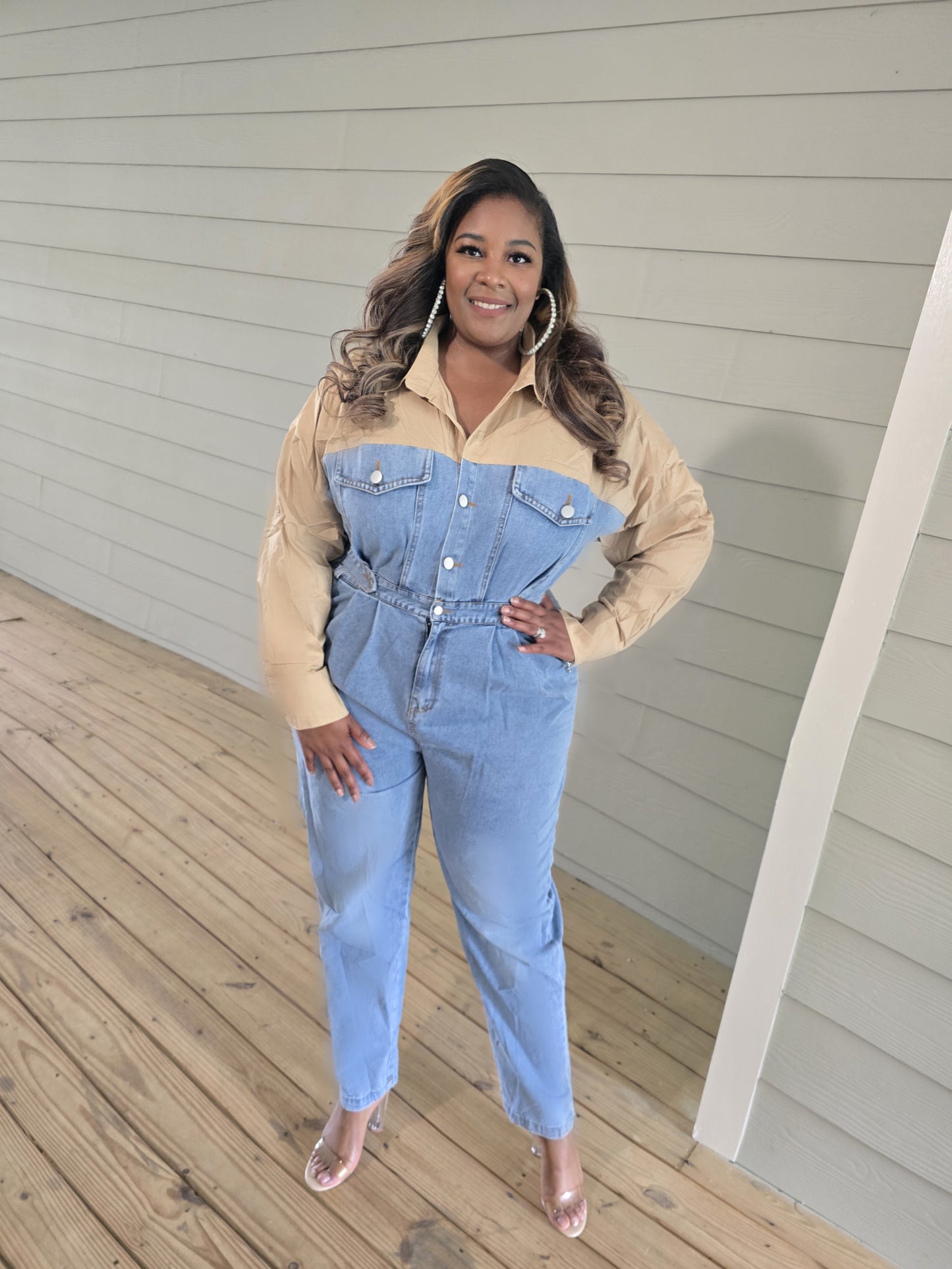 Denim Khaki Jumpsuit